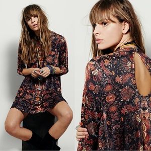 New Romantics • Free People Fiesta Floral Dress trapeze mini orange black knit